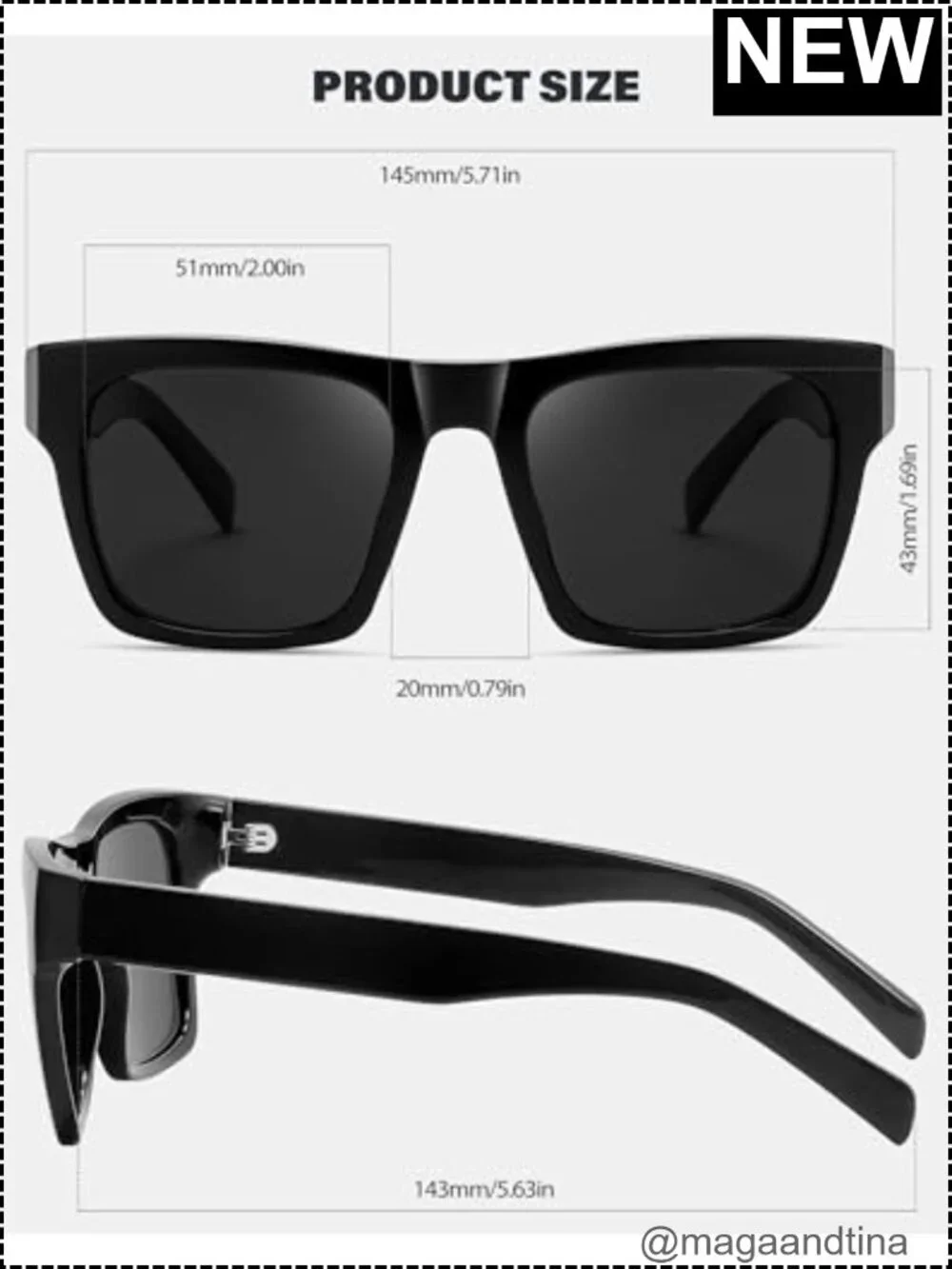 Oversized Acetate Square Sunglasses Polarized UV Protection